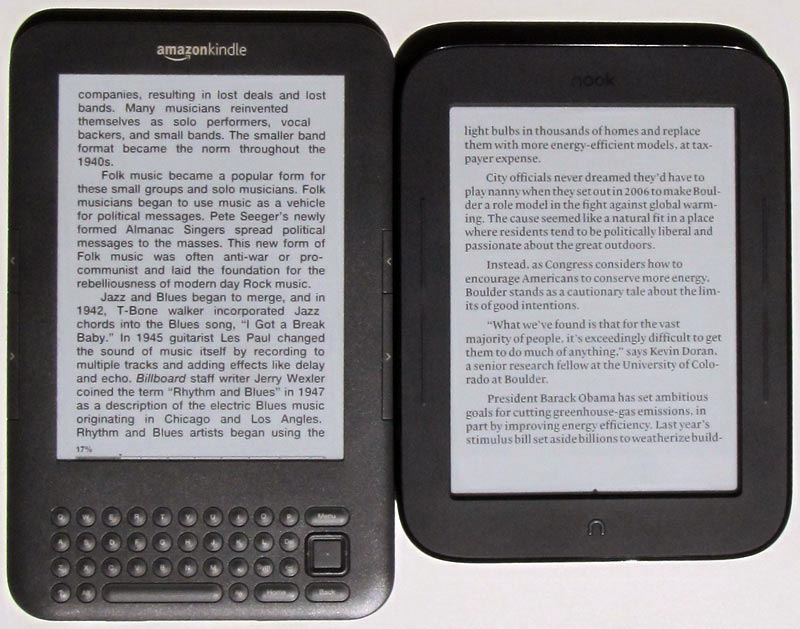 What are the differences between the Kindle and Nook readers?